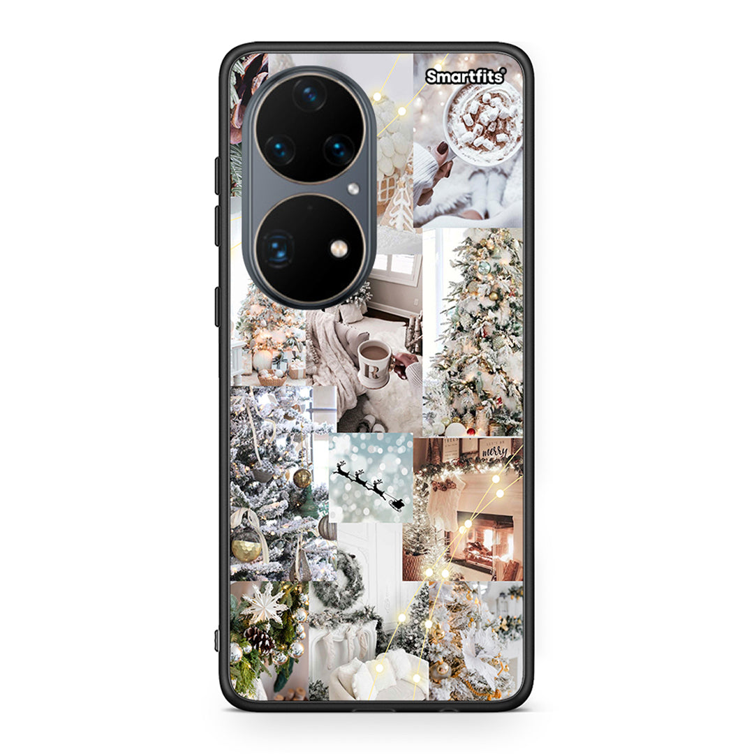 Huawei P50 Pro White Christmas θήκη από τη Smartfits με σχέδιο στο πίσω μέρος και μαύρο περίβλημα | Smartphone case with colorful back and black bezels by Smartfits