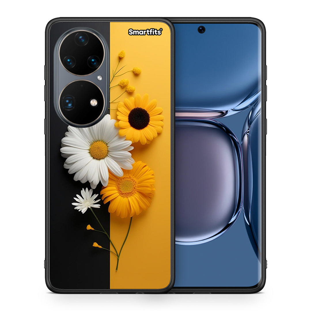 Θήκη Huawei P50 Pro Yellow Daisies από τη Smartfits με σχέδιο στο πίσω μέρος και μαύρο περίβλημα | Huawei P50 Pro Yellow Daisies case with colorful back and black bezels