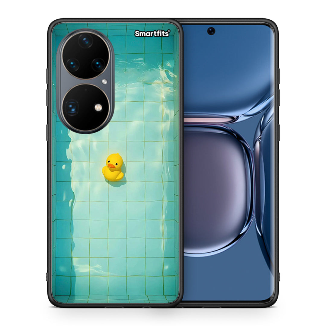 Θήκη Huawei P50 Pro Yellow Duck από τη Smartfits με σχέδιο στο πίσω μέρος και μαύρο περίβλημα | Huawei P50 Pro Yellow Duck case with colorful back and black bezels