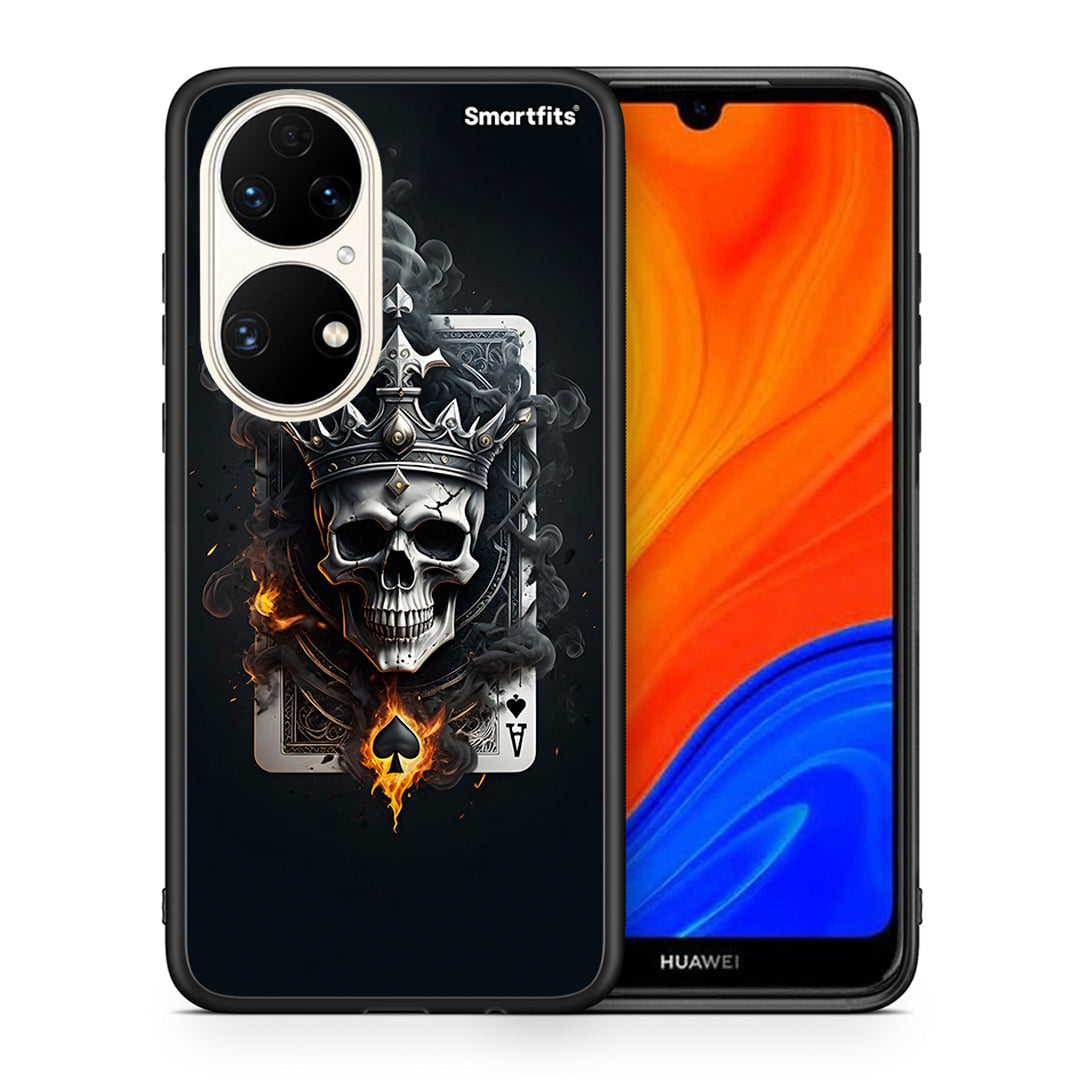 Θήκη Huawei P50 Skull King Ace από τη Smartfits με σχέδιο στο πίσω μέρος και μαύρο περίβλημα | Huawei P50 Skull King Ace case with colorful back and black bezels