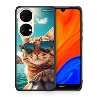 Thumbnail for Θήκη Huawei P50 Summer Cat από τη Smartfits με σχέδιο στο πίσω μέρος και μαύρο περίβλημα | Huawei P50 Summer Cat case with colorful back and black bezels