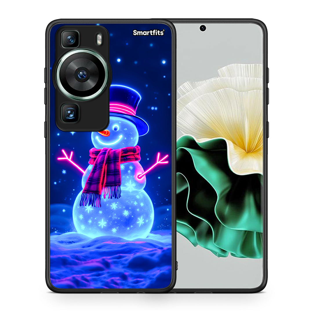 Θήκη Huawei P60 Christmas Neon Snowman από τη Smartfits με σχέδιο στο πίσω μέρος και μαύρο περίβλημα | Huawei P60 Christmas Neon Snowman Case with Colorful Back and Black Bezels