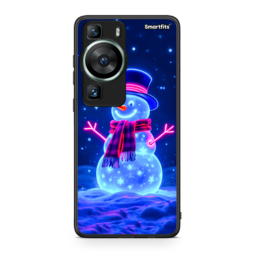 Θήκη Huawei P60 Christmas Neon Snowman από τη Smartfits με σχέδιο στο πίσω μέρος και μαύρο περίβλημα | Huawei P60 Christmas Neon Snowman Case with Colorful Back and Black Bezels