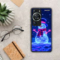 Thumbnail for Θήκη Huawei P60 Christmas Neon Snowman από τη Smartfits με σχέδιο στο πίσω μέρος και μαύρο περίβλημα | Huawei P60 Christmas Neon Snowman Case with Colorful Back and Black Bezels