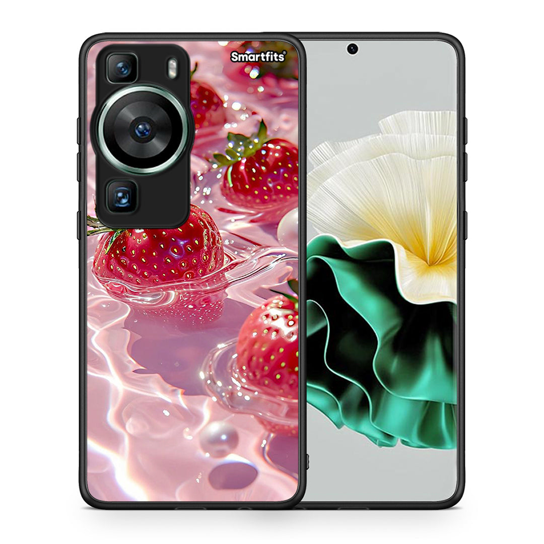 Θήκη Huawei P60 Juicy Strawberries από τη Smartfits με σχέδιο στο πίσω μέρος και μαύρο περίβλημα | Huawei P60 Juicy Strawberries Case with Colorful Back and Black Bezels
