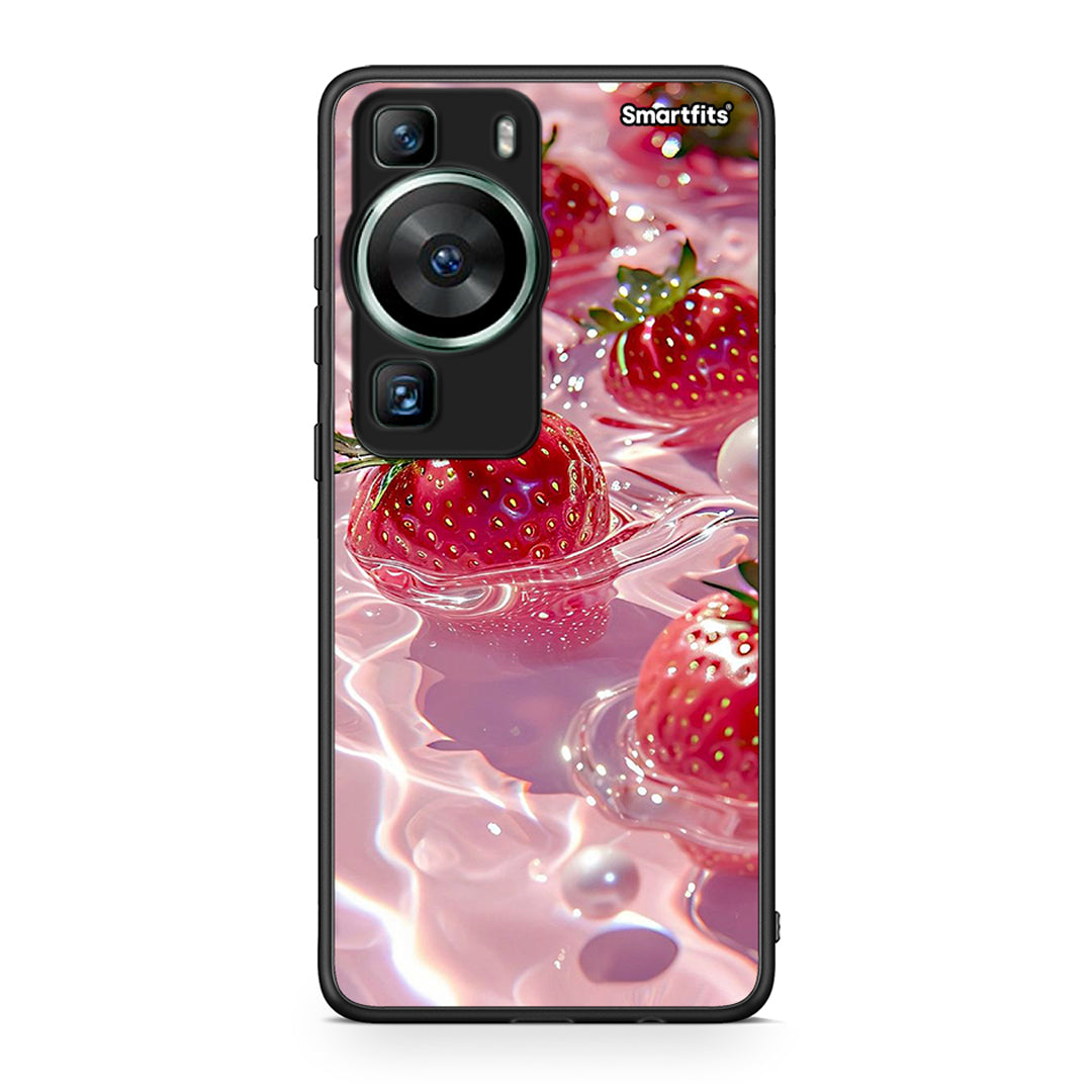 Θήκη Huawei P60 Juicy Strawberries από τη Smartfits με σχέδιο στο πίσω μέρος και μαύρο περίβλημα | Huawei P60 Juicy Strawberries Case with Colorful Back and Black Bezels