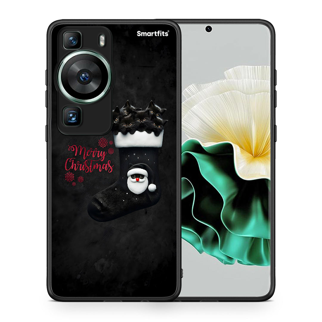 Θήκη Huawei P60 Merry Cat Christmas από τη Smartfits με σχέδιο στο πίσω μέρος και μαύρο περίβλημα | Huawei P60 Merry Cat Christmas Case with Colorful Back and Black Bezels