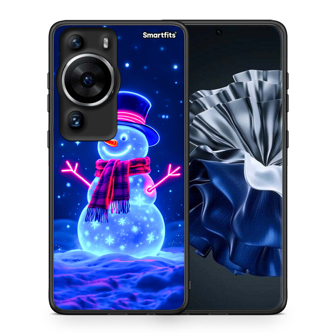 Θήκη Huawei P60 Pro Christmas Neon Snowman από τη Smartfits με σχέδιο στο πίσω μέρος και μαύρο περίβλημα | Huawei P60 Pro Christmas Neon Snowman Case with Colorful Back and Black Bezels