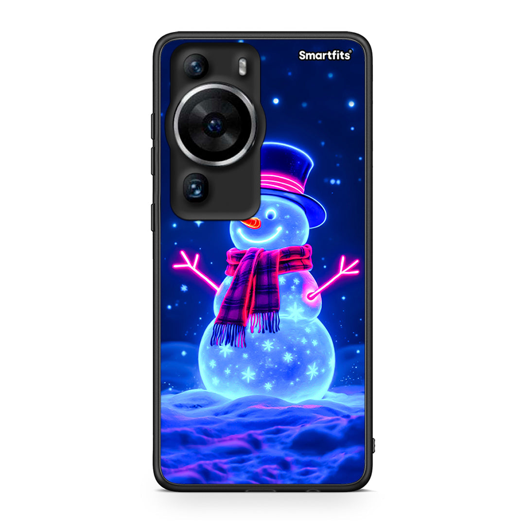 Θήκη Huawei P60 Pro Christmas Neon Snowman από τη Smartfits με σχέδιο στο πίσω μέρος και μαύρο περίβλημα | Huawei P60 Pro Christmas Neon Snowman Case with Colorful Back and Black Bezels