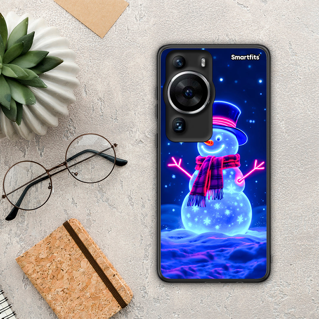 Θήκη Huawei P60 Pro Christmas Neon Snowman από τη Smartfits με σχέδιο στο πίσω μέρος και μαύρο περίβλημα | Huawei P60 Pro Christmas Neon Snowman Case with Colorful Back and Black Bezels