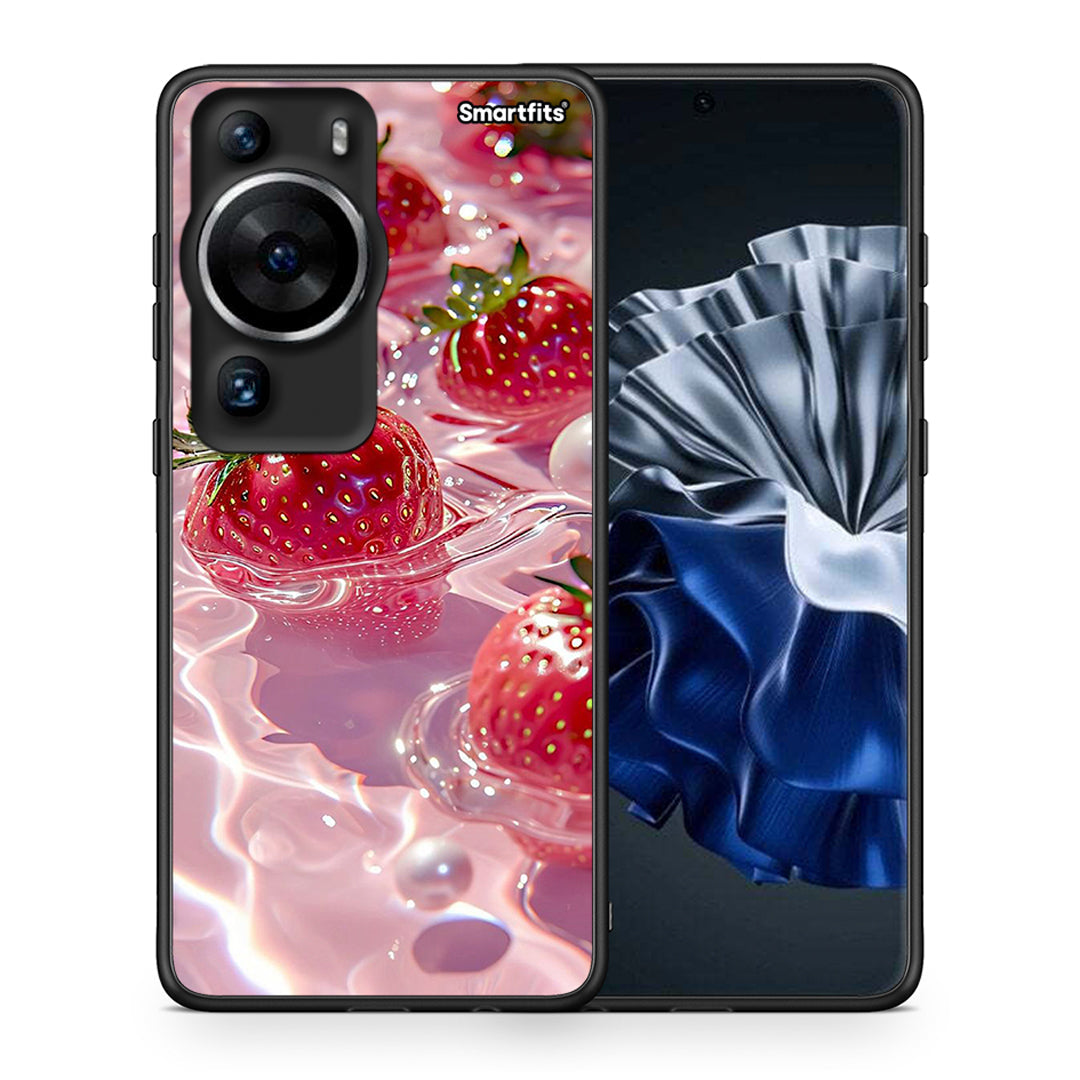 Θήκη Huawei P60 Pro Juicy Strawberries από τη Smartfits με σχέδιο στο πίσω μέρος και μαύρο περίβλημα | Huawei P60 Pro Juicy Strawberries Case with Colorful Back and Black Bezels