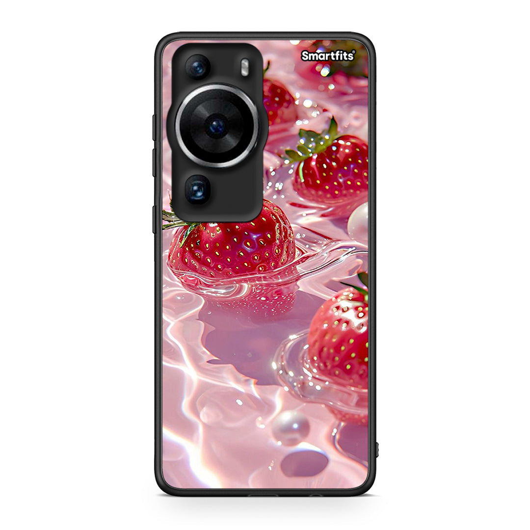 Θήκη Huawei P60 Pro Juicy Strawberries από τη Smartfits με σχέδιο στο πίσω μέρος και μαύρο περίβλημα | Huawei P60 Pro Juicy Strawberries Case with Colorful Back and Black Bezels