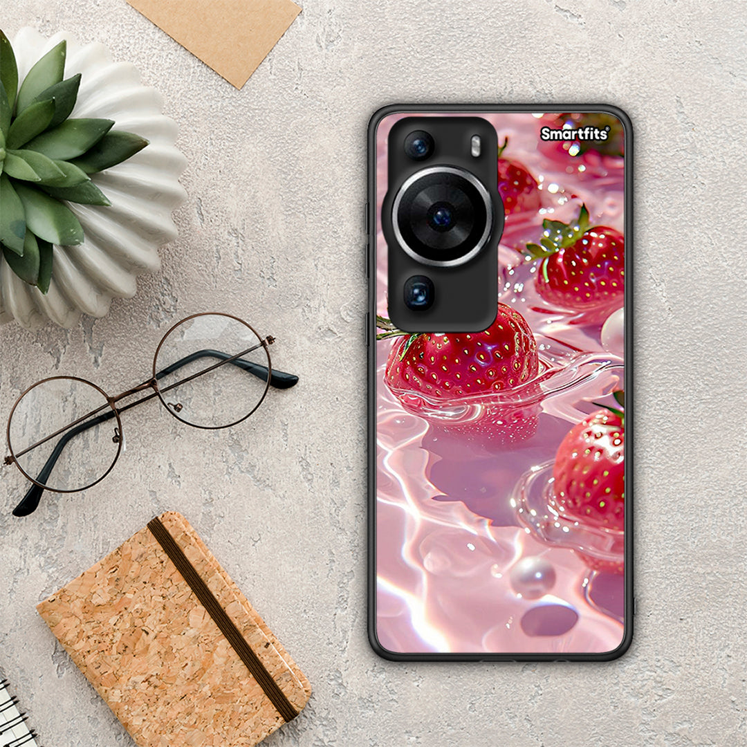 Θήκη Huawei P60 Pro Juicy Strawberries από τη Smartfits με σχέδιο στο πίσω μέρος και μαύρο περίβλημα | Huawei P60 Pro Juicy Strawberries Case with Colorful Back and Black Bezels