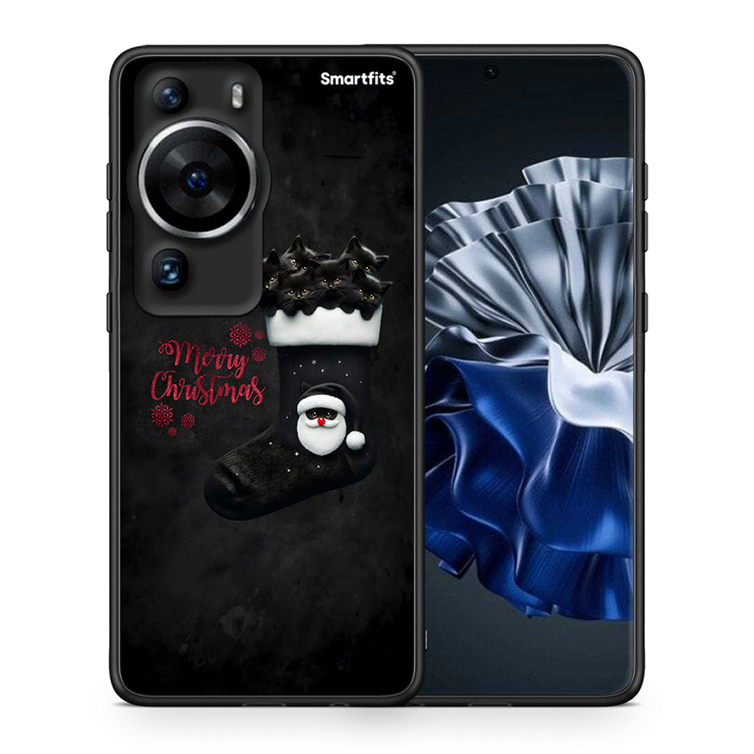 Θήκη Huawei P60 Pro Merry Cat Christmas από τη Smartfits με σχέδιο στο πίσω μέρος και μαύρο περίβλημα | Huawei P60 Pro Merry Cat Christmas Case with Colorful Back and Black Bezels