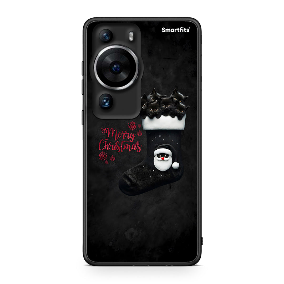 Θήκη Huawei P60 Pro Merry Cat Christmas από τη Smartfits με σχέδιο στο πίσω μέρος και μαύρο περίβλημα | Huawei P60 Pro Merry Cat Christmas Case with Colorful Back and Black Bezels