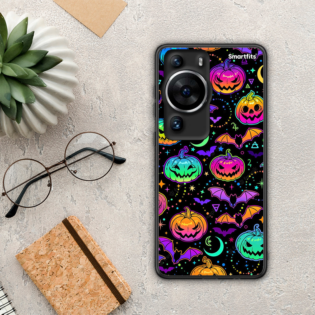 Θήκη Huawei P60 Pro Neon Halloween από τη Smartfits με σχέδιο στο πίσω μέρος και μαύρο περίβλημα | Huawei P60 Pro Neon Halloween Case with Colorful Back and Black Bezels