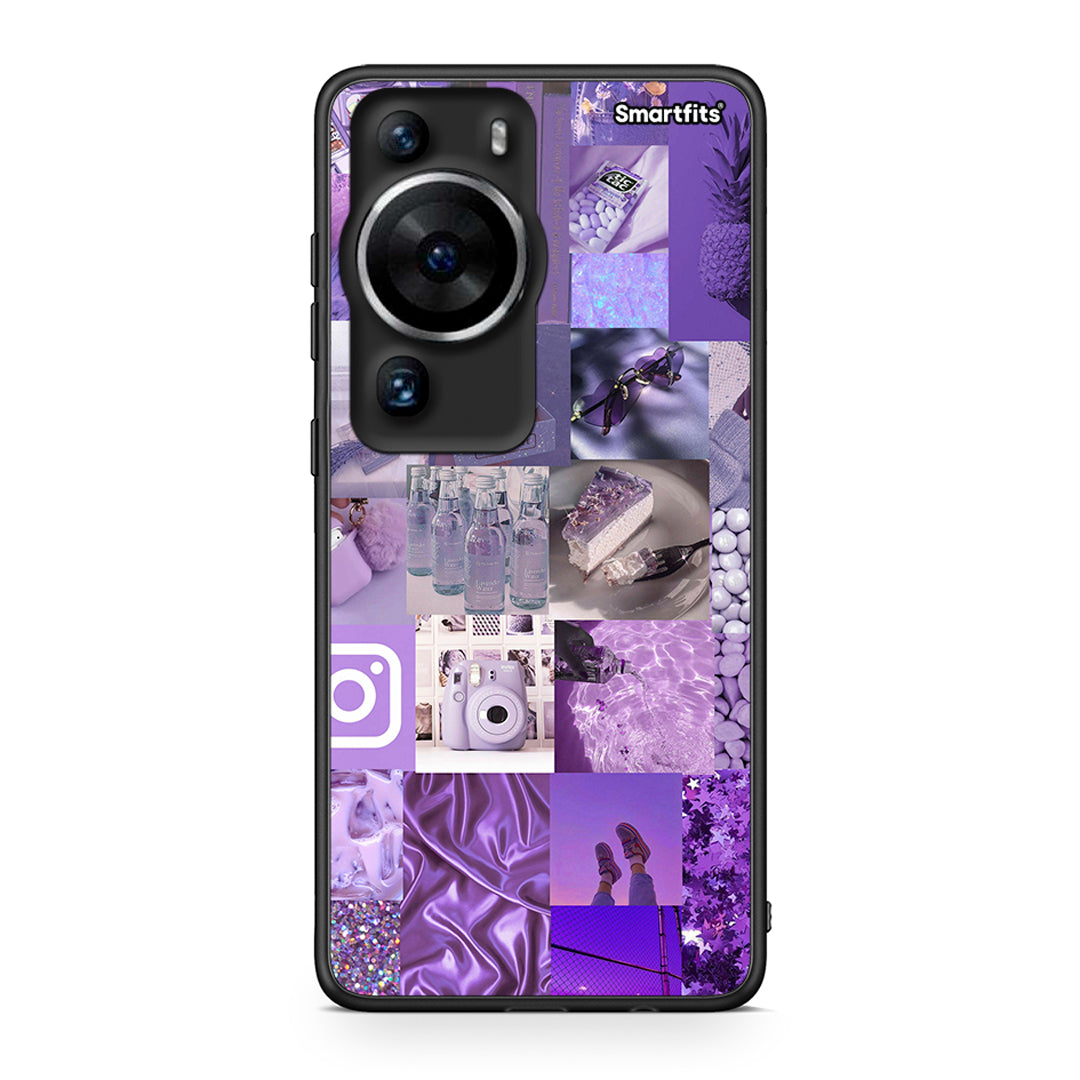 Θήκη Huawei P60 Pro Purple Aesthetic Collage από τη Smartfits με σχέδιο στο πίσω μέρος και μαύρο περίβλημα | Huawei P60 Pro Purple Aesthetic Collage Case with Colorful Back and Black Bezels