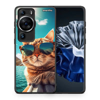 Thumbnail for Θήκη Huawei P60 Pro Summer Cat από τη Smartfits με σχέδιο στο πίσω μέρος και μαύρο περίβλημα | Huawei P60 Pro Summer Cat Case with Colorful Back and Black Bezels