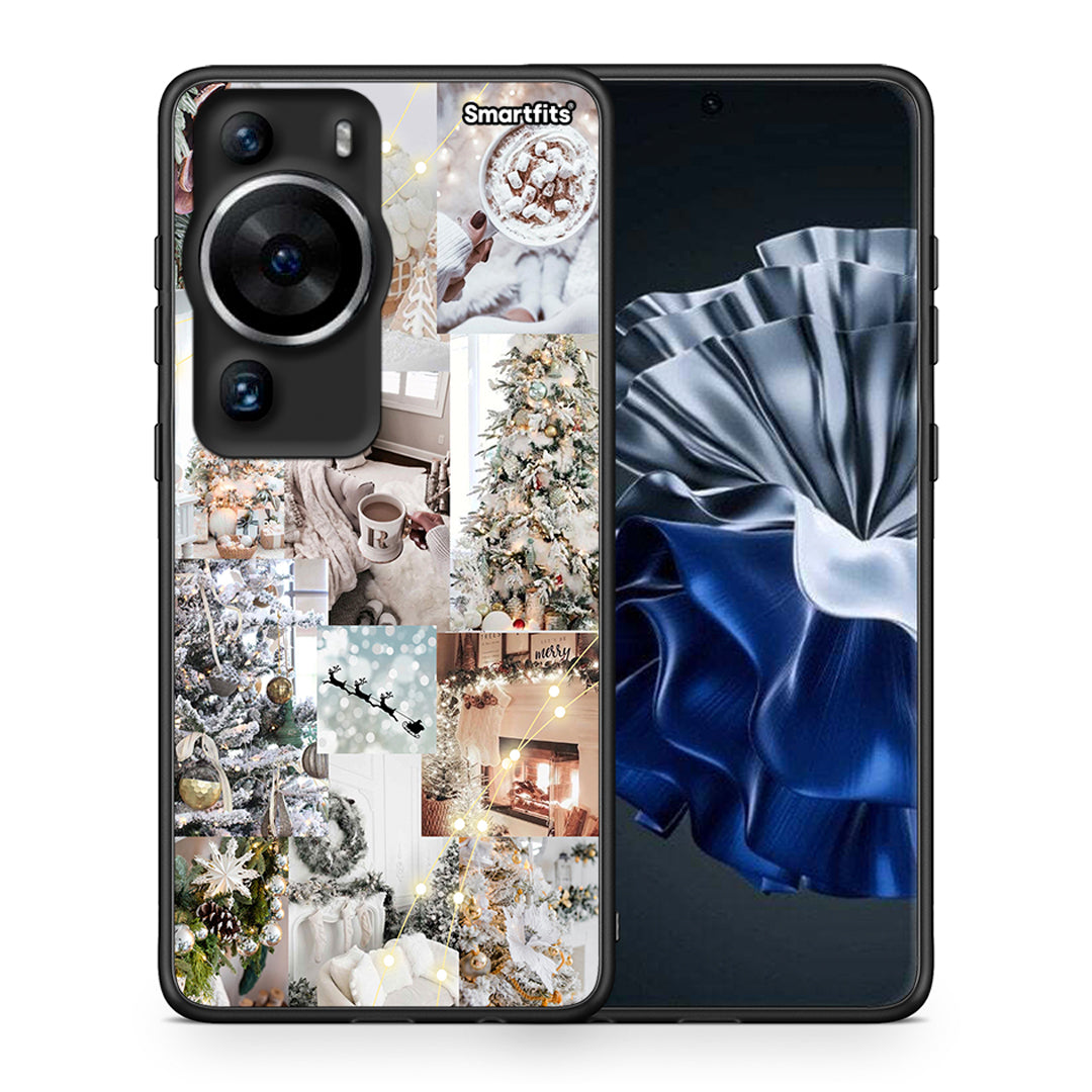 Θήκη Huawei P60 Pro White Christmas από τη Smartfits με σχέδιο στο πίσω μέρος και μαύρο περίβλημα | Huawei P60 Pro White Christmas Case with Colorful Back and Black Bezels