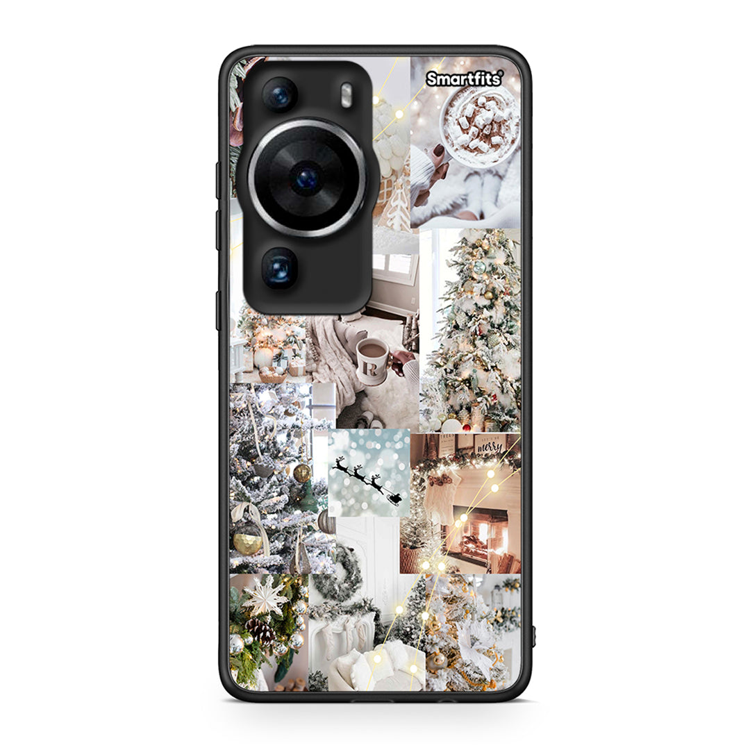 Θήκη Huawei P60 Pro White Christmas από τη Smartfits με σχέδιο στο πίσω μέρος και μαύρο περίβλημα | Huawei P60 Pro White Christmas Case with Colorful Back and Black Bezels