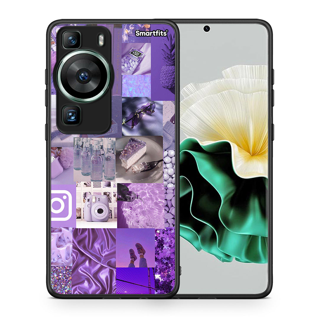 Θήκη Huawei P60 Purple Aesthetic Collage από τη Smartfits με σχέδιο στο πίσω μέρος και μαύρο περίβλημα | Huawei P60 Purple Aesthetic Collage Case with Colorful Back and Black Bezels