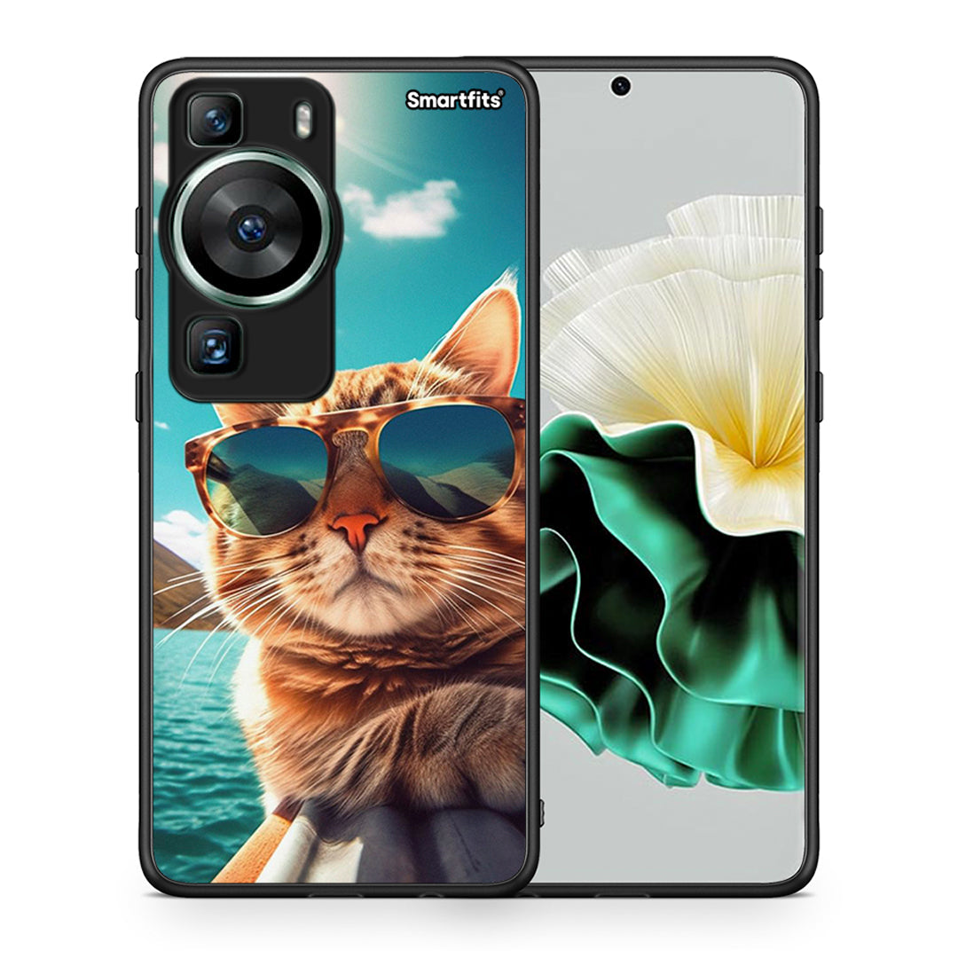 Θήκη Huawei P60 Summer Cat από τη Smartfits με σχέδιο στο πίσω μέρος και μαύρο περίβλημα | Huawei P60 Summer Cat Case with Colorful Back and Black Bezels