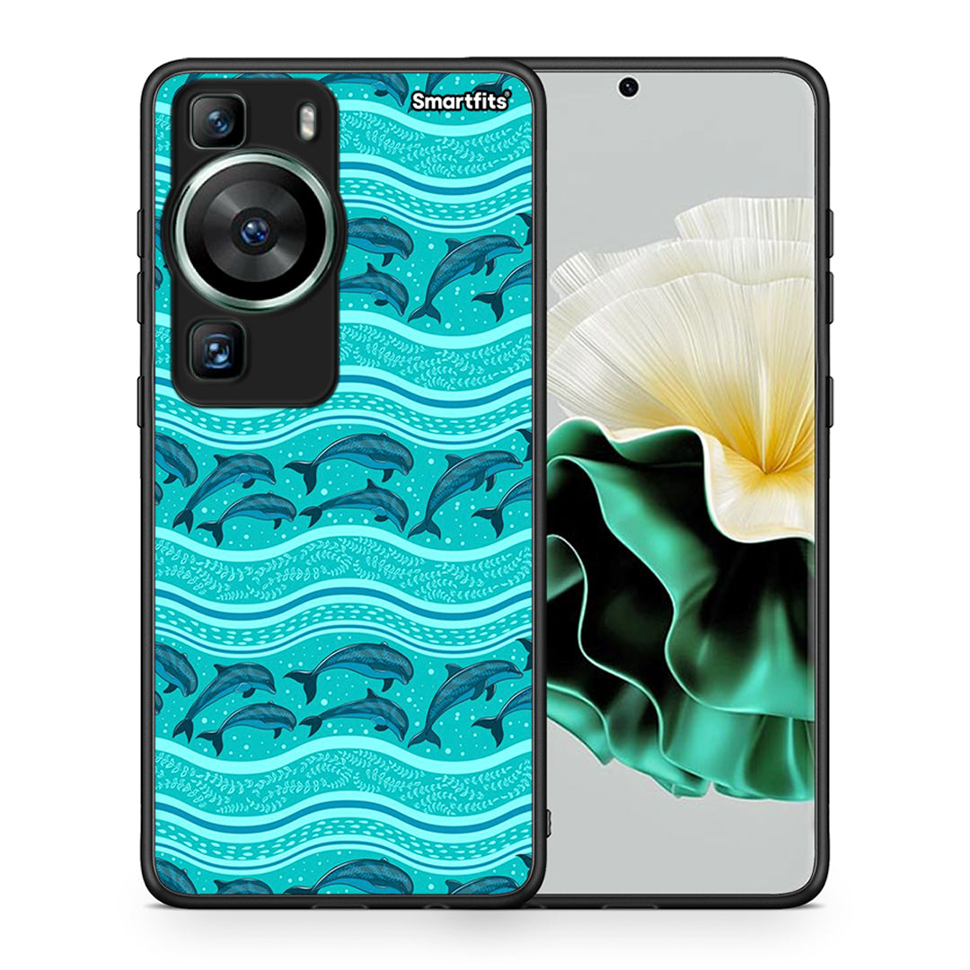 Θήκη Huawei P60 Swimming Dolphins από τη Smartfits με σχέδιο στο πίσω μέρος και μαύρο περίβλημα | Huawei P60 Swimming Dolphins Case with Colorful Back and Black Bezels