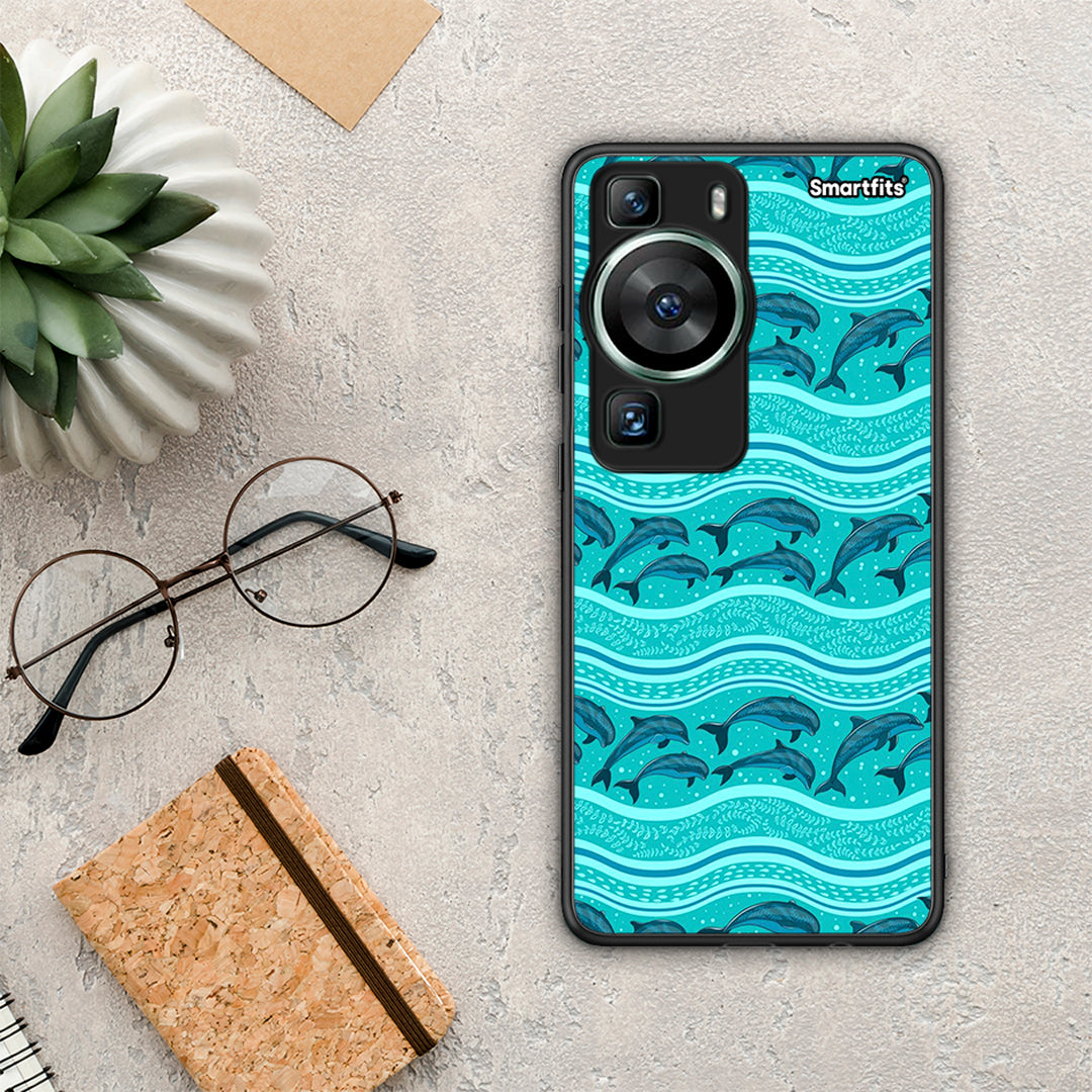 Θήκη Huawei P60 Swimming Dolphins από τη Smartfits με σχέδιο στο πίσω μέρος και μαύρο περίβλημα | Huawei P60 Swimming Dolphins Case with Colorful Back and Black Bezels