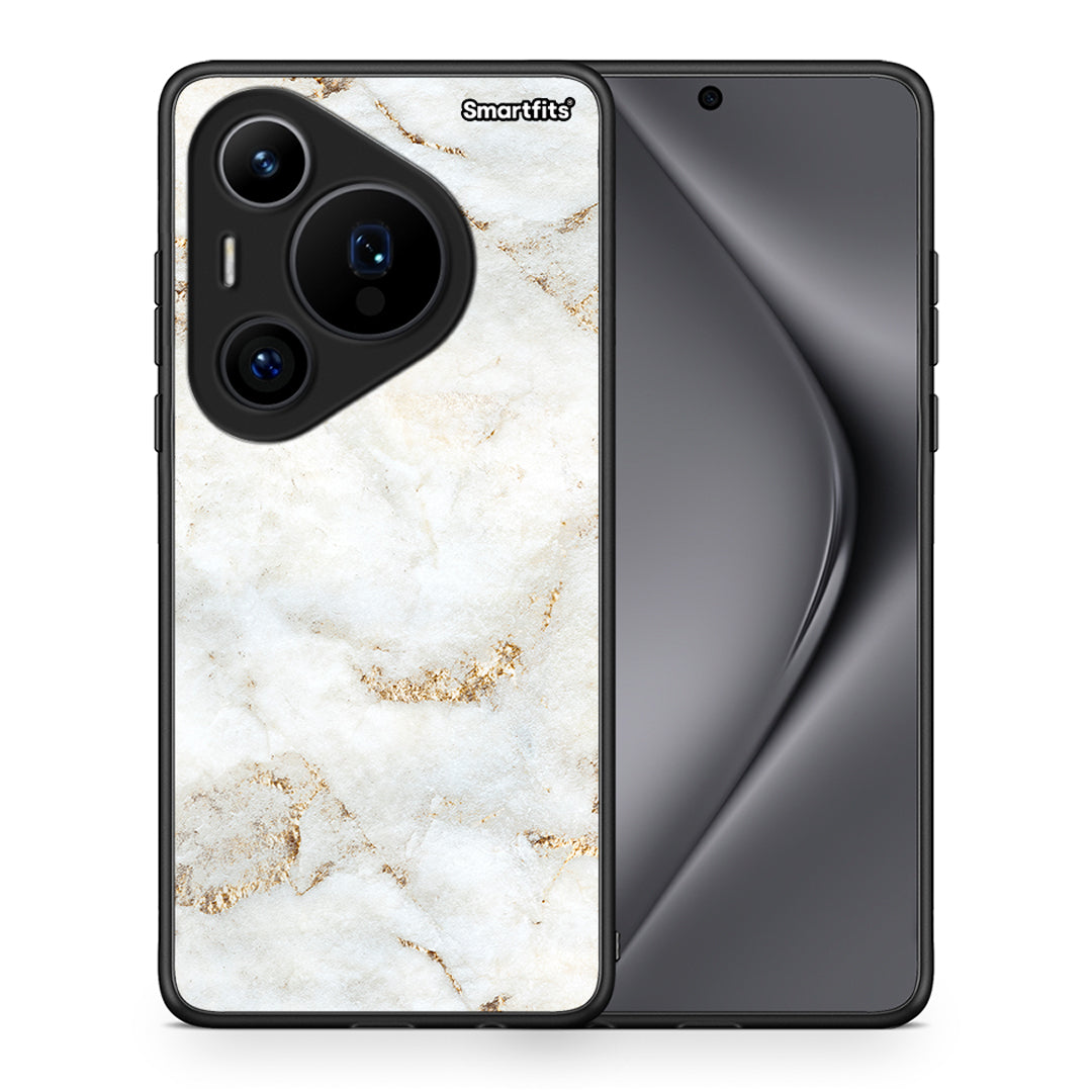 Θήκη Huawei Pura 70 Pro / 70 Pro+ White Gold Marble από τη Smartfits με σχέδιο στο πίσω μέρος και μαύρο περίβλημα | Huawei Pura 70 Pro / 70 Pro+ White Gold Marble case with colorful back and black bezels