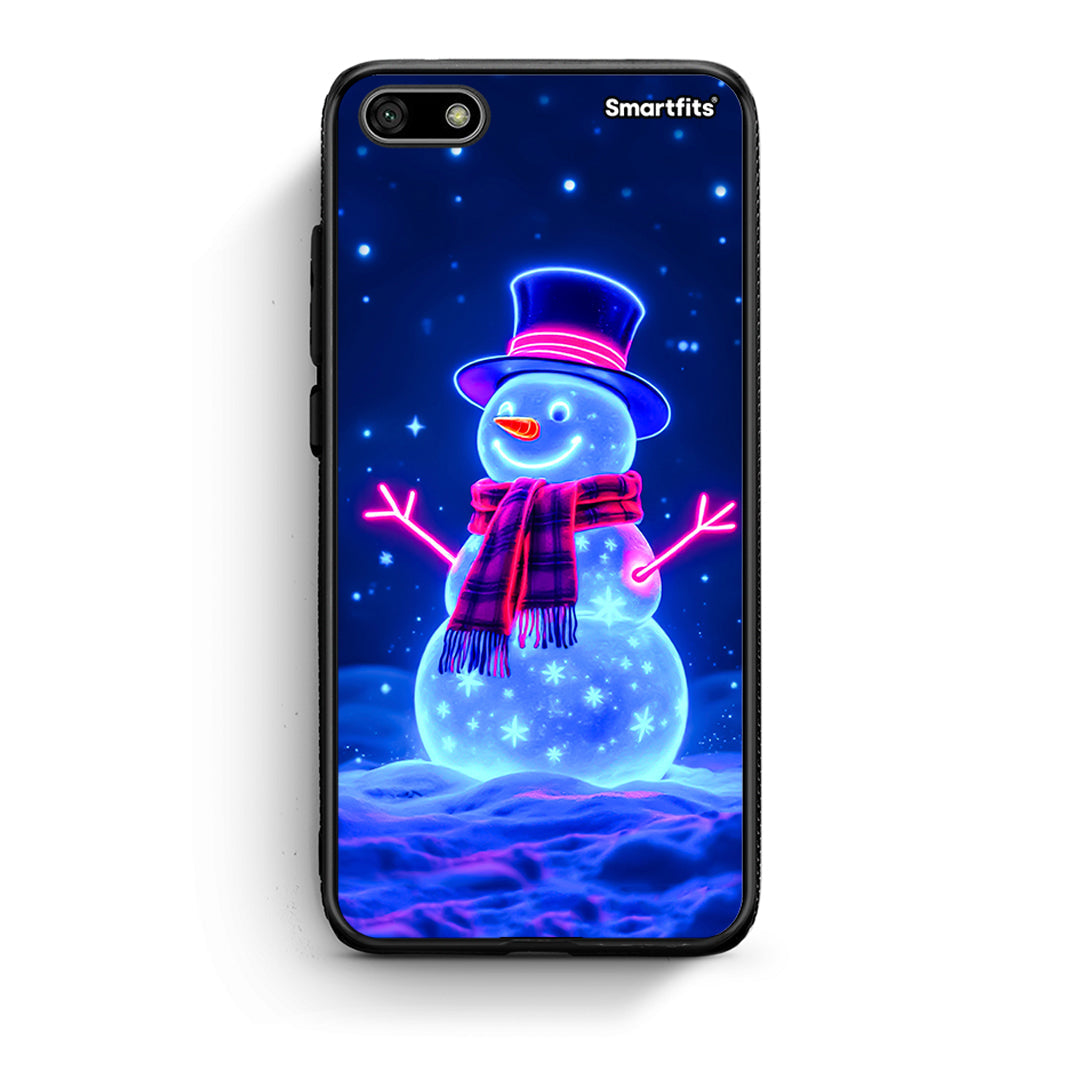 Huawei Y5 2018 Christmas Neon Snowman θήκη από τη Smartfits με σχέδιο στο πίσω μέρος και μαύρο περίβλημα | Smartphone case with colorful back and black bezels by Smartfits