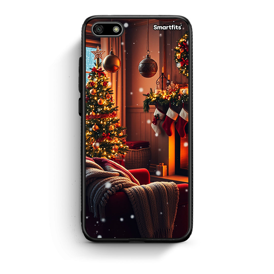 Huawei Y5 2018 Home For Christmas θήκη από τη Smartfits με σχέδιο στο πίσω μέρος και μαύρο περίβλημα | Smartphone case with colorful back and black bezels by Smartfits