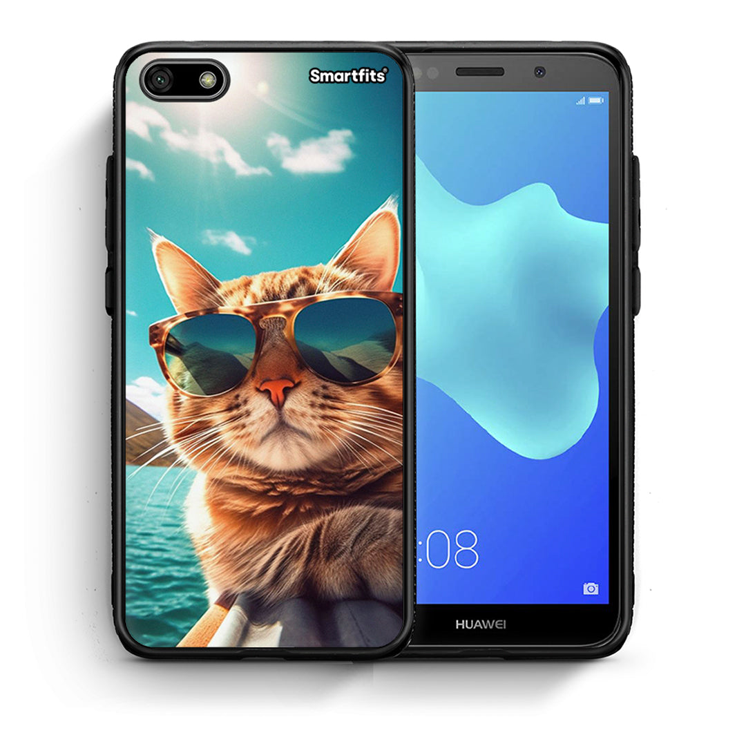 Θήκη Huawei Y5 2018/Honor 7S Summer Cat από τη Smartfits με σχέδιο στο πίσω μέρος και μαύρο περίβλημα | Huawei Y5 2018/Honor 7S Summer Cat case with colorful back and black bezels