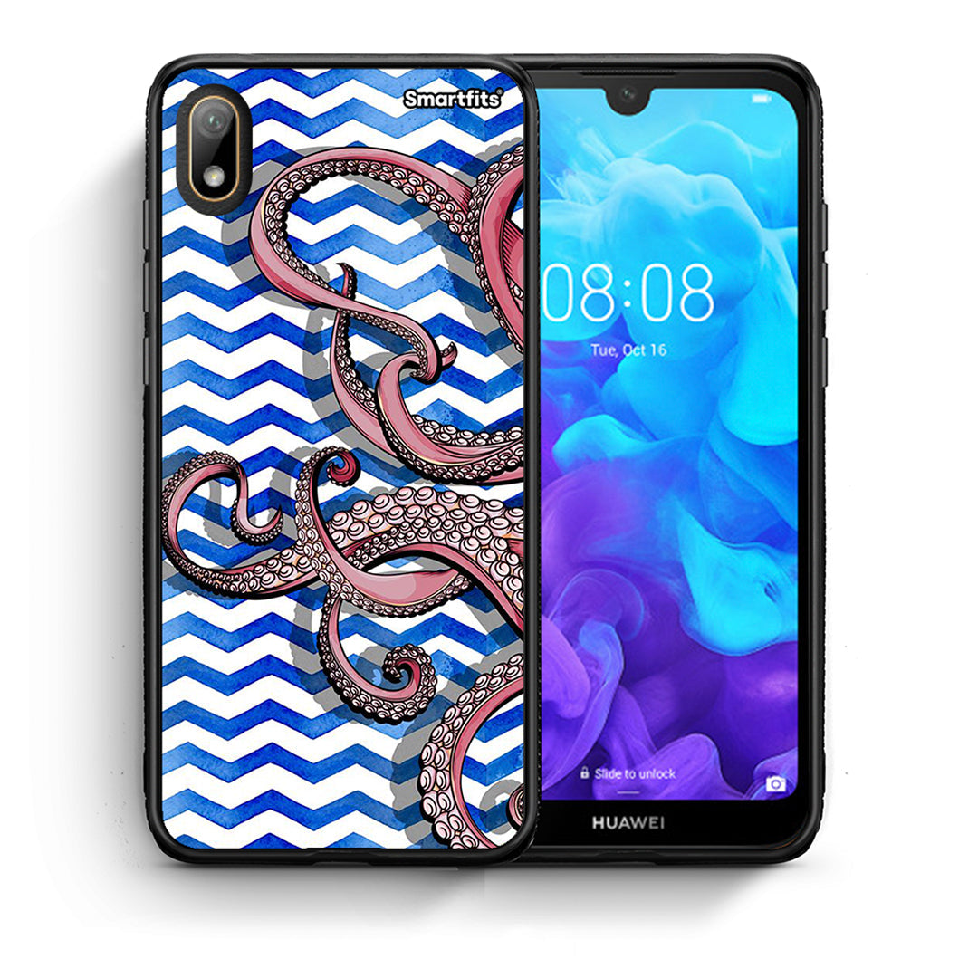 Θήκη Huawei Y5 2019 Chevron Devilfish από τη Smartfits με σχέδιο στο πίσω μέρος και μαύρο περίβλημα | Huawei Y5 2019 Chevron Devilfish case with colorful back and black bezels