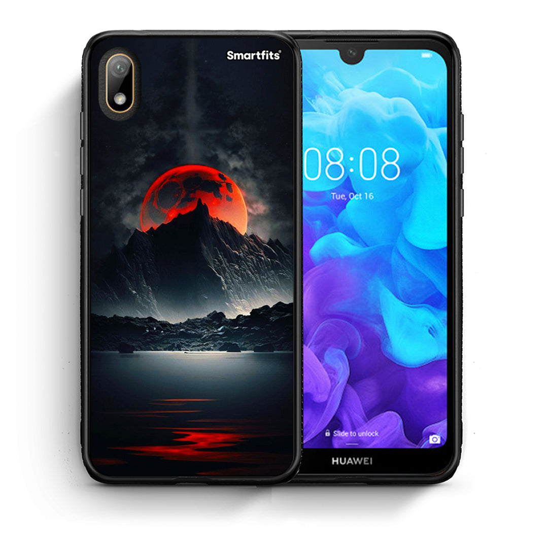 Θήκη Huawei Y5 2019 Red Full Moon από τη Smartfits με σχέδιο στο πίσω μέρος και μαύρο περίβλημα | Huawei Y5 2019 Red Full Moon case with colorful back and black bezels