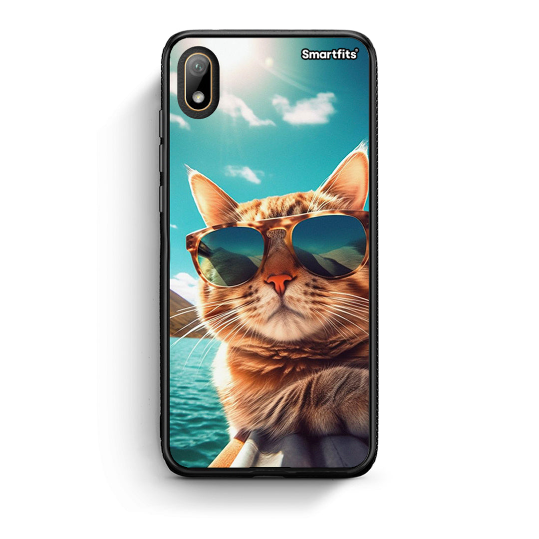 Huawei Y5 2019 Summer Cat θήκη από τη Smartfits με σχέδιο στο πίσω μέρος και μαύρο περίβλημα | Smartphone case with colorful back and black bezels by Smartfits