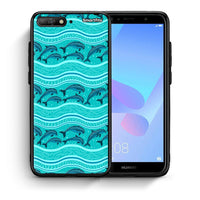 Thumbnail for Θήκη Huawei Y6 2018 Swimming Dolphins από τη Smartfits με σχέδιο στο πίσω μέρος και μαύρο περίβλημα | Huawei Y6 2018 Swimming Dolphins case with colorful back and black bezels