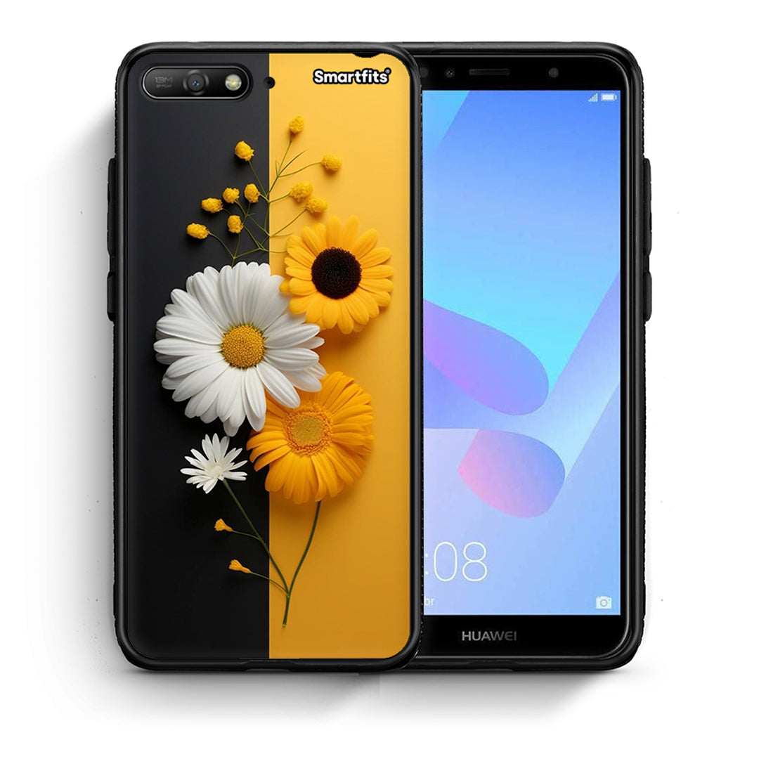 Θήκη Huawei Y6 2018 Yellow Daisies από τη Smartfits με σχέδιο στο πίσω μέρος και μαύρο περίβλημα | Huawei Y6 2018 Yellow Daisies case with colorful back and black bezels