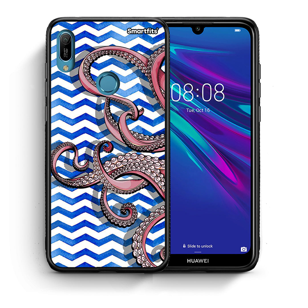 Θήκη Huawei Y6 2019 Chevron Devilfish από τη Smartfits με σχέδιο στο πίσω μέρος και μαύρο περίβλημα | Huawei Y6 2019 Chevron Devilfish case with colorful back and black bezels