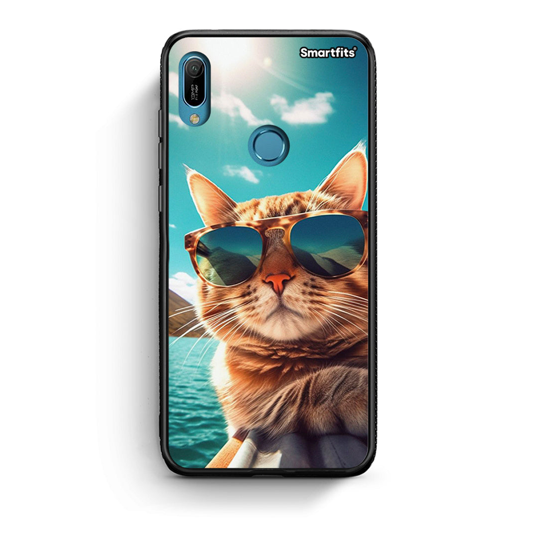 Huawei Y6 2019 Summer Cat θήκη από τη Smartfits με σχέδιο στο πίσω μέρος και μαύρο περίβλημα | Smartphone case with colorful back and black bezels by Smartfits