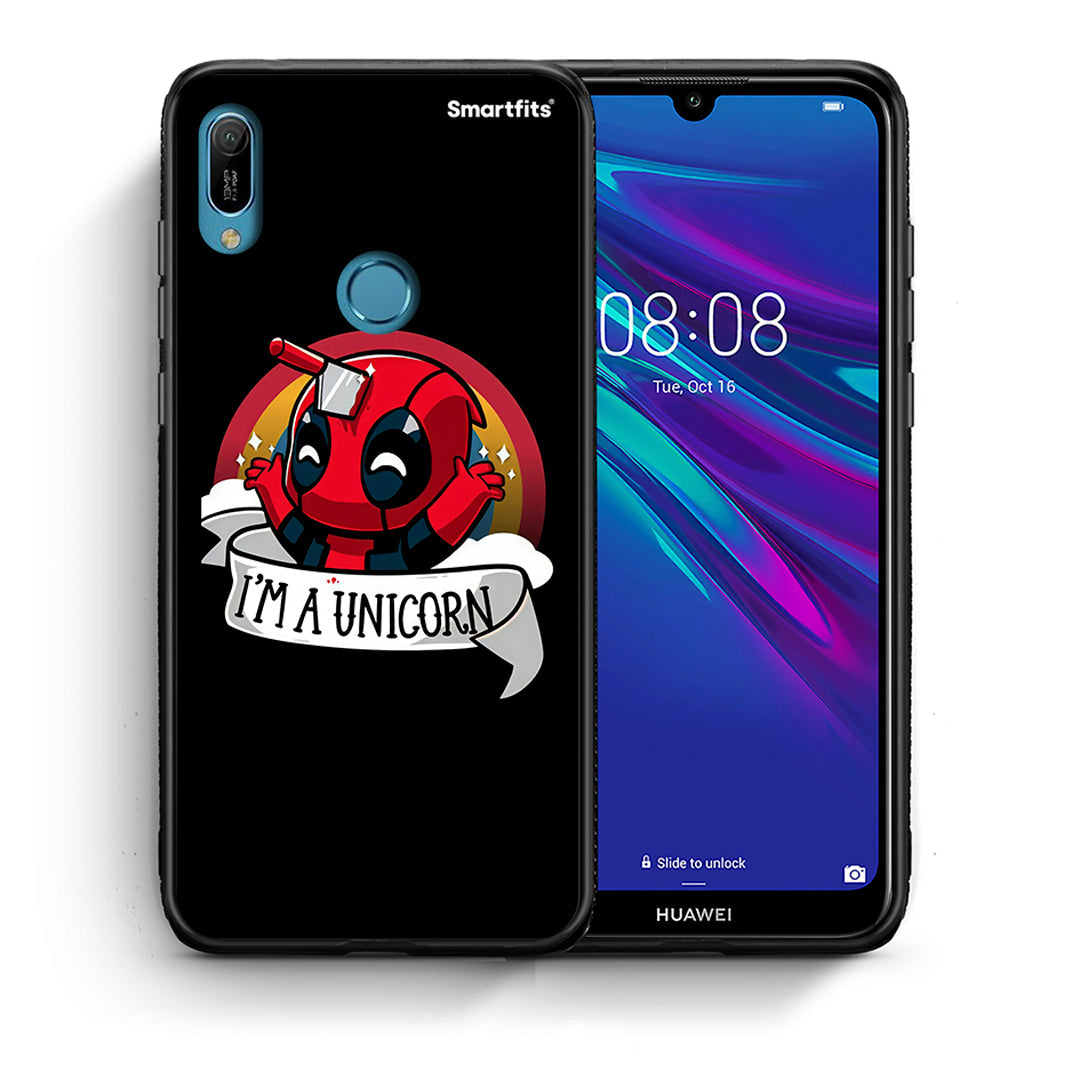 Θήκη Huawei Y6 2019 Unicorn Deadpool από τη Smartfits με σχέδιο στο πίσω μέρος και μαύρο περίβλημα | Huawei Y6 2019 Unicorn Deadpool case with colorful back and black bezels