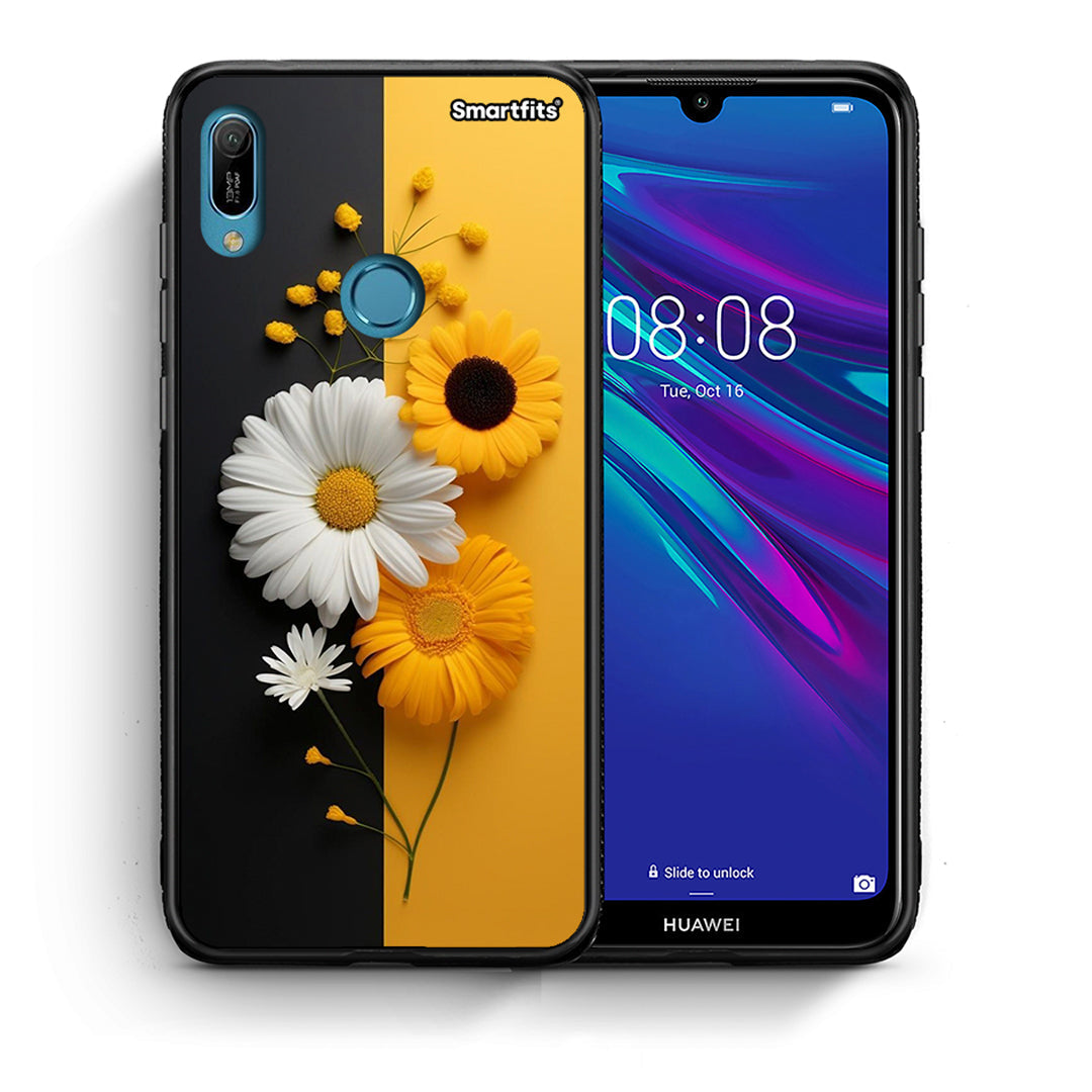 Θήκη Huawei Y6 2019 Yellow Daisies από τη Smartfits με σχέδιο στο πίσω μέρος και μαύρο περίβλημα | Huawei Y6 2019 Yellow Daisies case with colorful back and black bezels