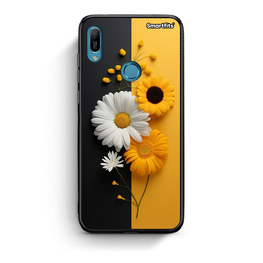 Huawei Y6 2019 Yellow Daisies θήκη από τη Smartfits με σχέδιο στο πίσω μέρος και μαύρο περίβλημα | Smartphone case with colorful back and black bezels by Smartfits