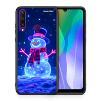 Thumbnail for Θήκη Huawei Y6p Christmas Neon Snowman από τη Smartfits με σχέδιο στο πίσω μέρος και μαύρο περίβλημα | Huawei Y6p Christmas Neon Snowman case with colorful back and black bezels