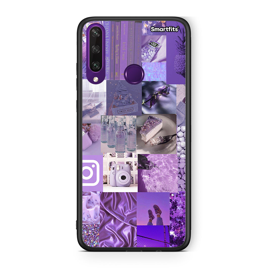 Huawei Y6p Purple Aesthetic Collage θήκη από τη Smartfits με σχέδιο στο πίσω μέρος και μαύρο περίβλημα | Smartphone case with colorful back and black bezels by Smartfits