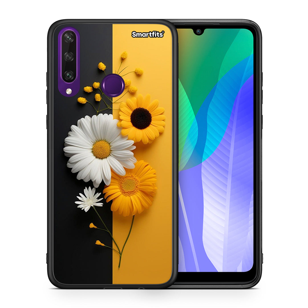 Θήκη Huawei Y6p Yellow Daisies από τη Smartfits με σχέδιο στο πίσω μέρος και μαύρο περίβλημα | Huawei Y6p Yellow Daisies case with colorful back and black bezels