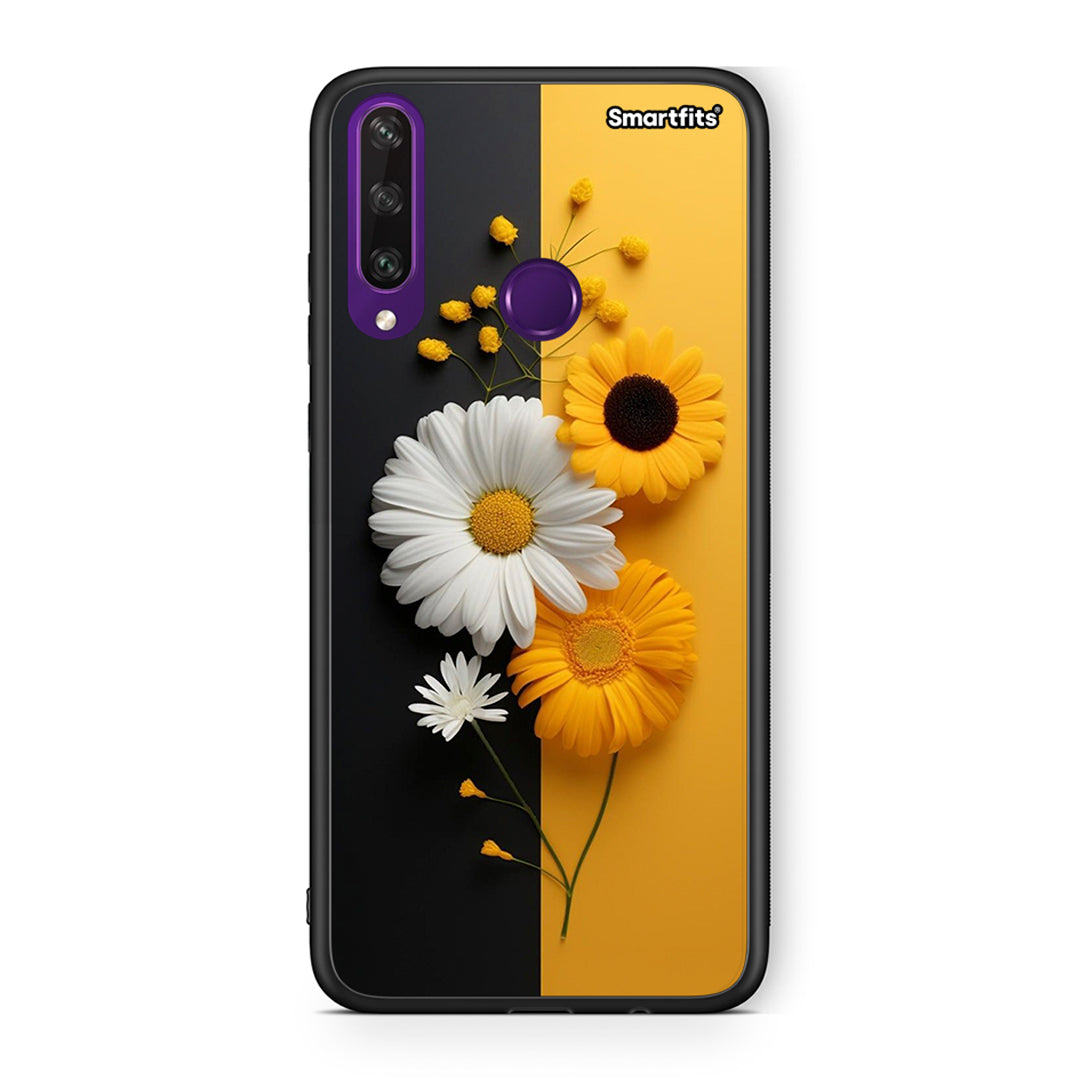 Huawei Y6p Yellow Daisies θήκη από τη Smartfits με σχέδιο στο πίσω μέρος και μαύρο περίβλημα | Smartphone case with colorful back and black bezels by Smartfits