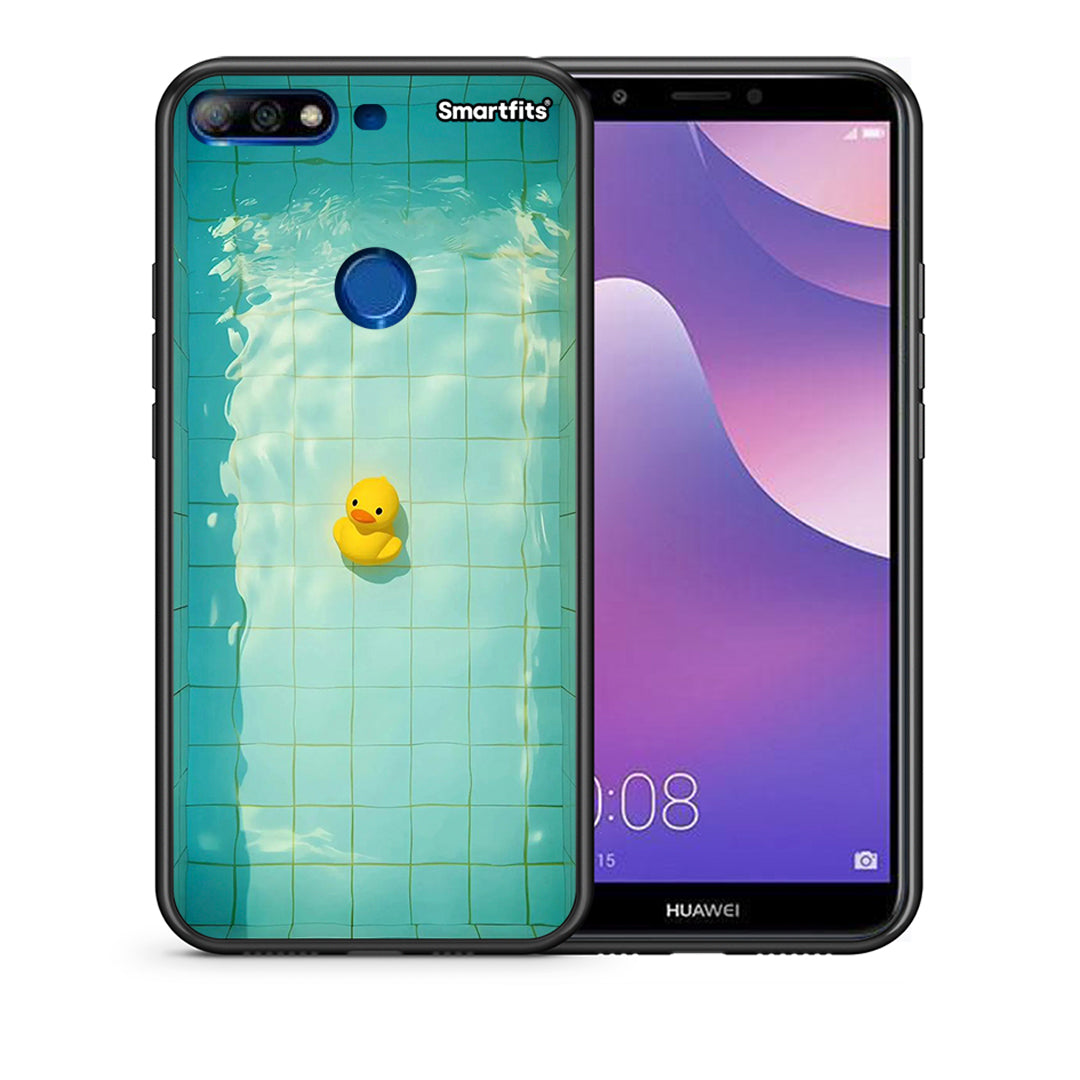 Θήκη Huawei Y7 2018 Yellow Duck από τη Smartfits με σχέδιο στο πίσω μέρος και μαύρο περίβλημα | Huawei Y7 2018 Yellow Duck case with colorful back and black bezels