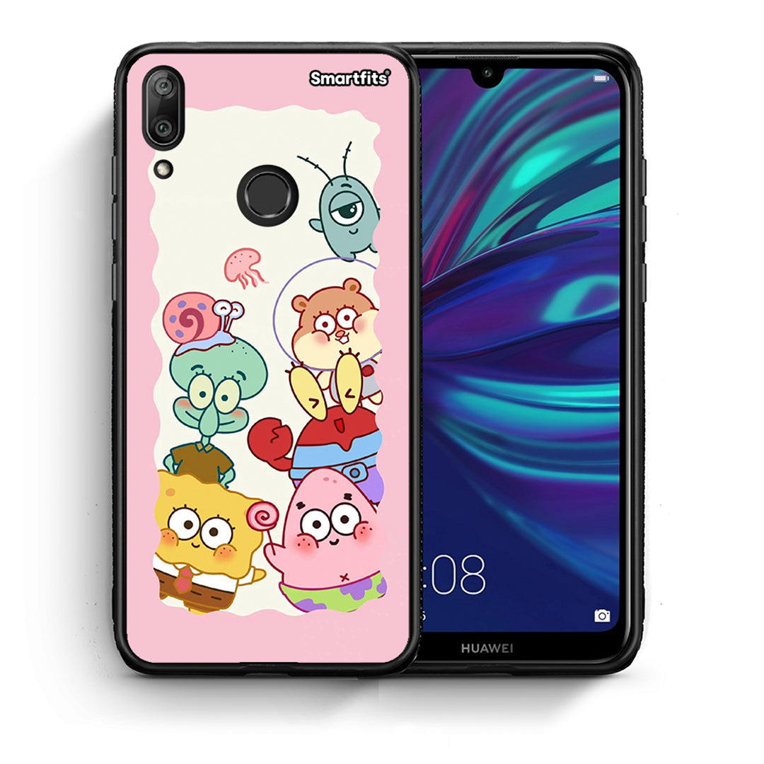 Θήκη Huawei Y7 2019 Cute Companion από τη Smartfits με σχέδιο στο πίσω μέρος και μαύρο περίβλημα | Huawei Y7 2019 Cute Companion case with colorful back and black bezels