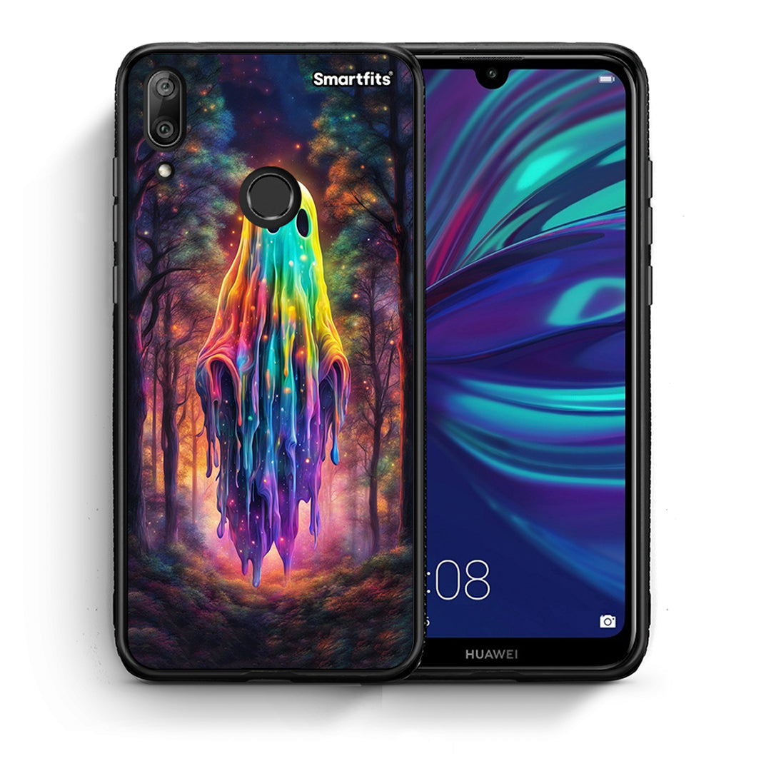 Θήκη Huawei Y7 2019 Halloween Ghost από τη Smartfits με σχέδιο στο πίσω μέρος και μαύρο περίβλημα | Huawei Y7 2019 Halloween Ghost case with colorful back and black bezels