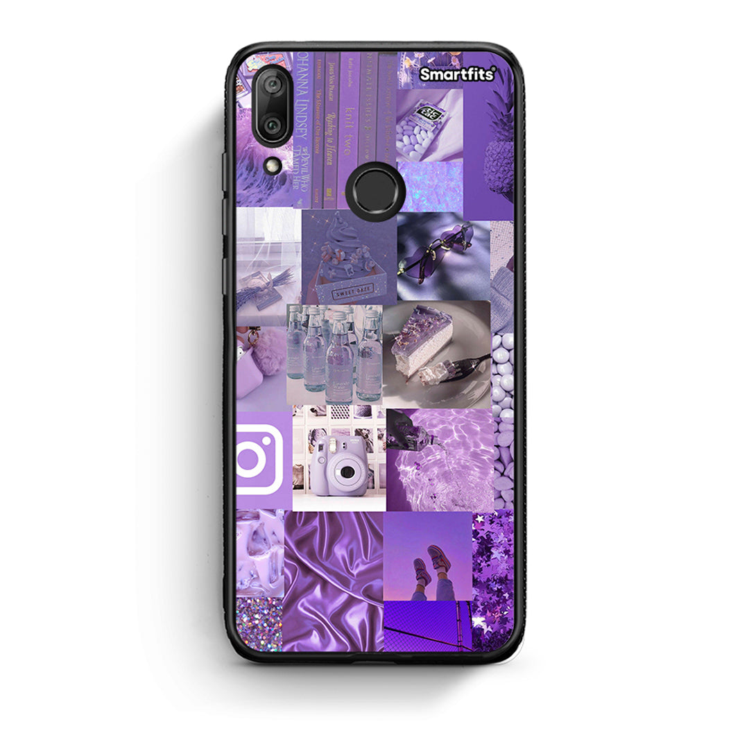 Huawei Y7 2019 Purple Aesthetic Collage θήκη από τη Smartfits με σχέδιο στο πίσω μέρος και μαύρο περίβλημα | Smartphone case with colorful back and black bezels by Smartfits